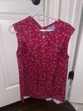 CeCe Sleeveless Red Floral Blouse